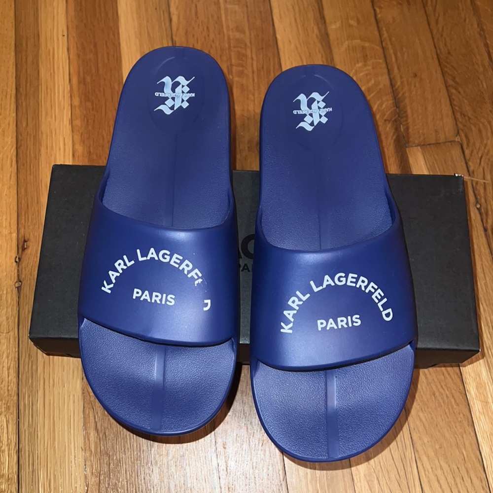 Karl Lagerfeld slides size 13 blue & white